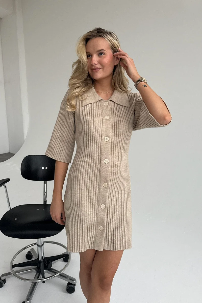 BYIC - Oliviaic Knit Dress 1199 - Ribbed Beige