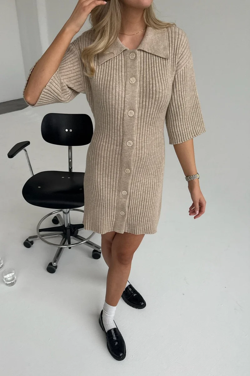 BYIC - Oliviaic Knit Dress 1199 - Ribbed Beige