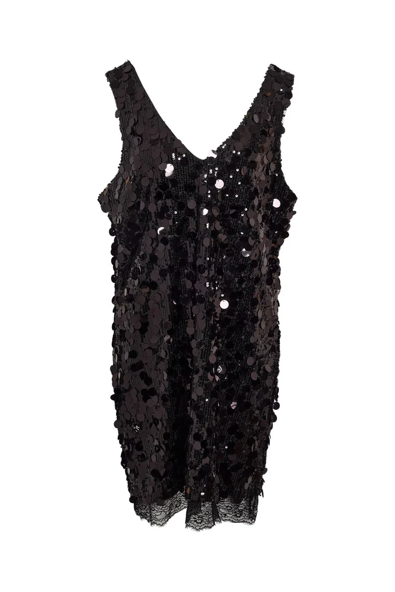 Noisy May - Nmelva S/L Sequin Mini Dress - 4845519 Black Black Lace