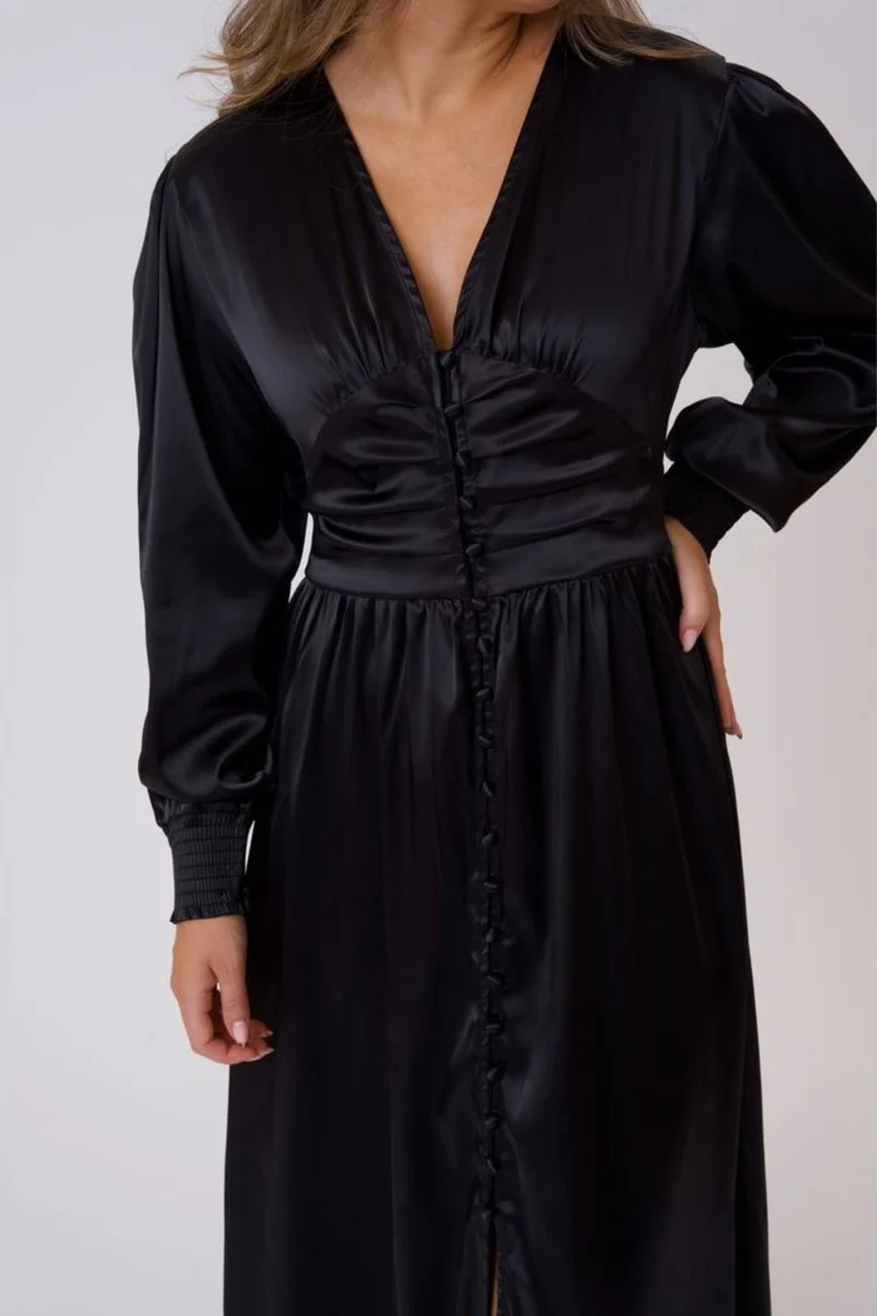 BYIC - Adelic Long Dress A2327 - Black Satin