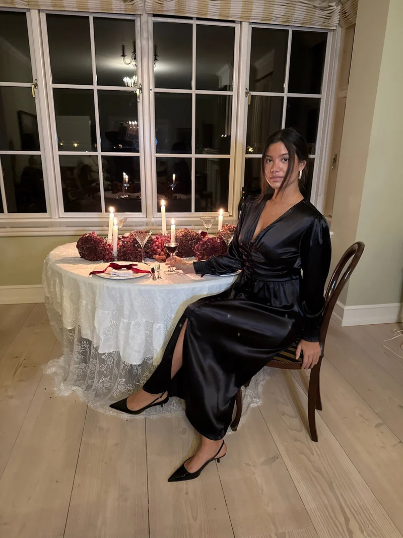BYIC - Adelic Long Dress A2327 - Black Satin
