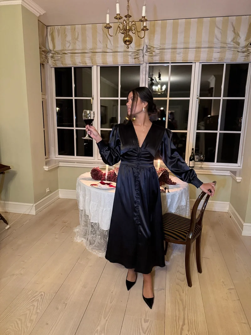 BYIC - Adelic Long Dress A2327 - Black Satin