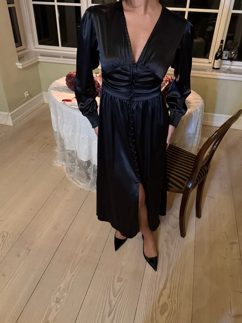 BYIC - Adelic Long Dress A2327 - Black Satin