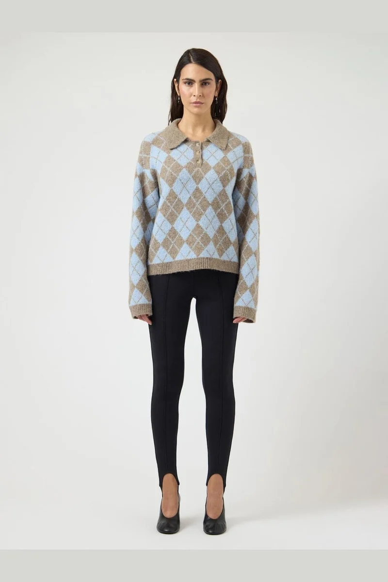 YAS - Yaschelli Ls Polo Knit Pullover - 5127097 Fungi W. Skyway Checks