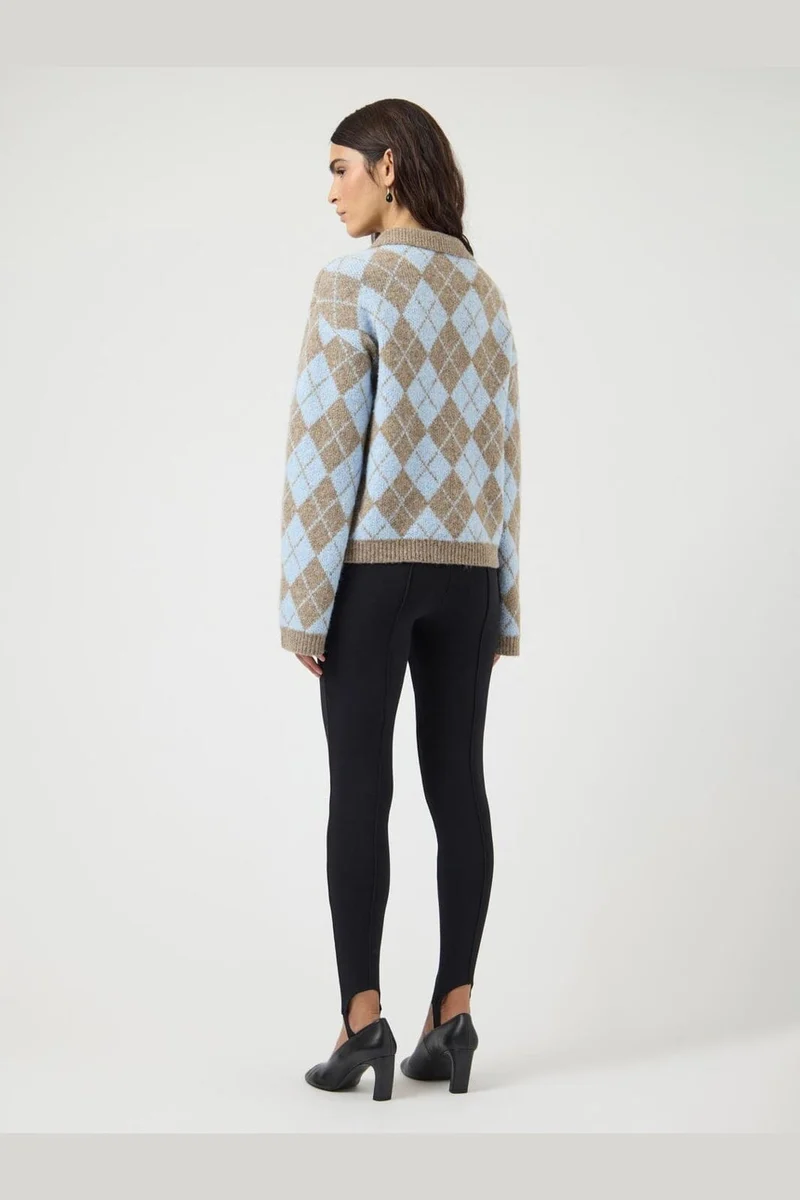 YAS - Yaschelli Ls Polo Knit Pullover - 5127097 Fungi W. Skyway Checks