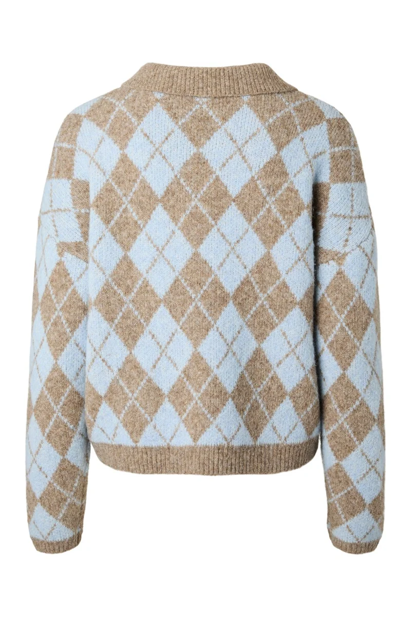 YAS - Yaschelli Ls Polo Knit Pullover - 5127097 Fungi W. Skyway Checks
