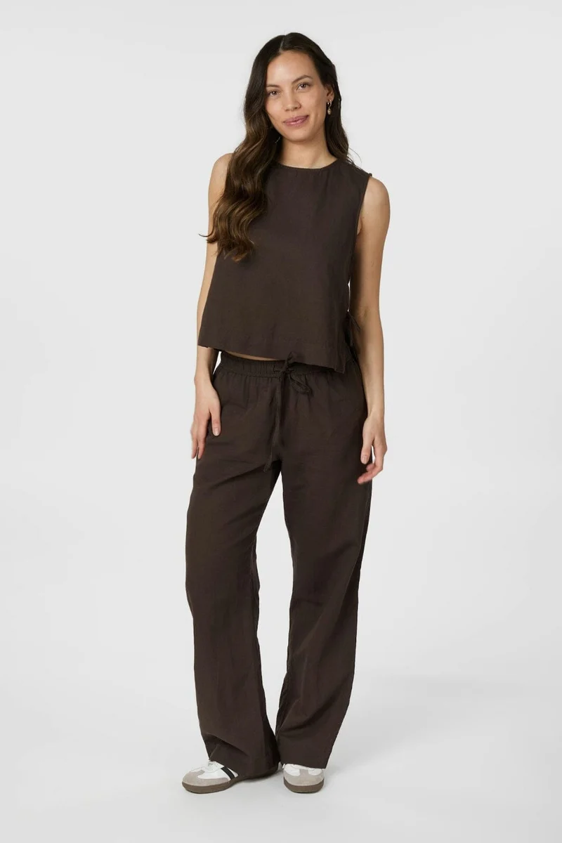 Neo Noir - Sonar Linen Pants 158949 - 676 - Dark Brown