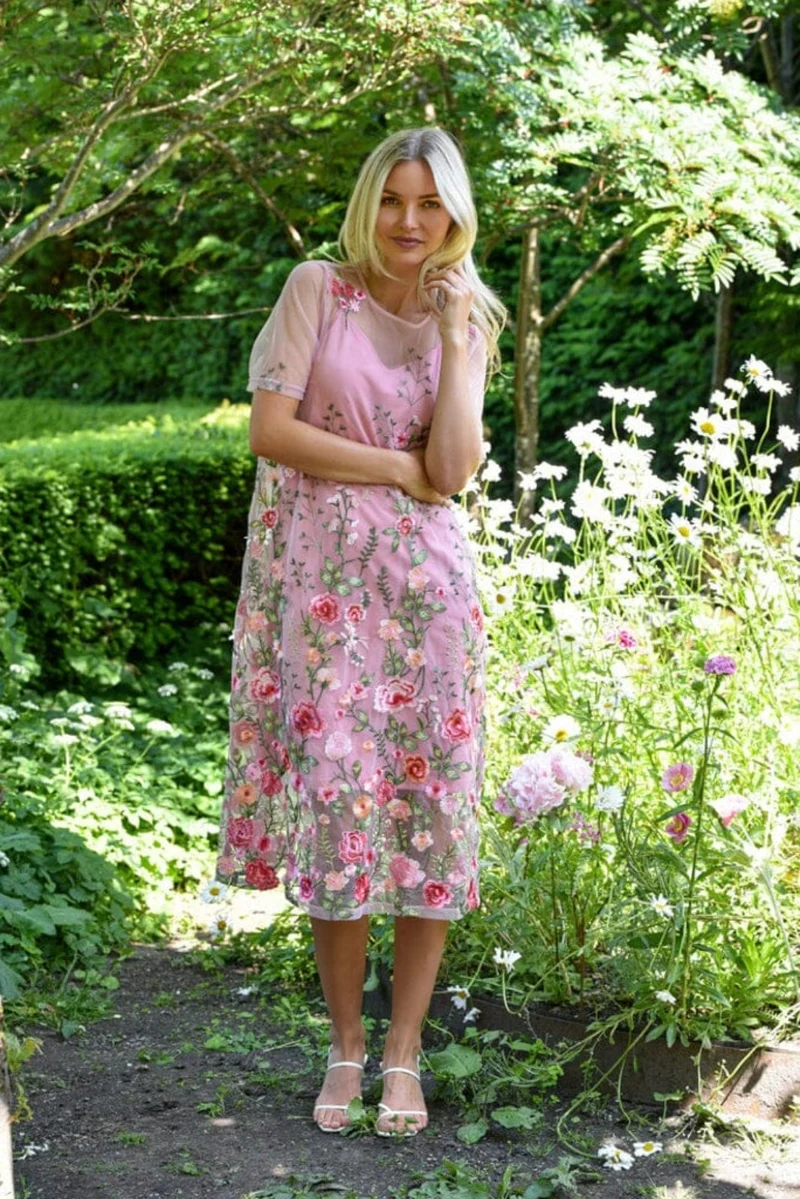 A-View - Fuschia Midi Dress AV7086 - 255 - Rose/Red