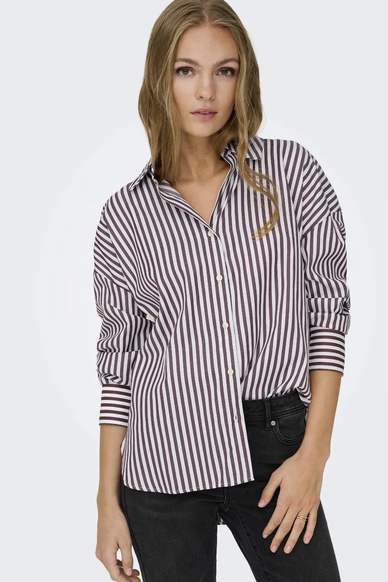 JDY - Jdyvesper L/S Loose Shirt - 4815311 Cloud Dancer Fig