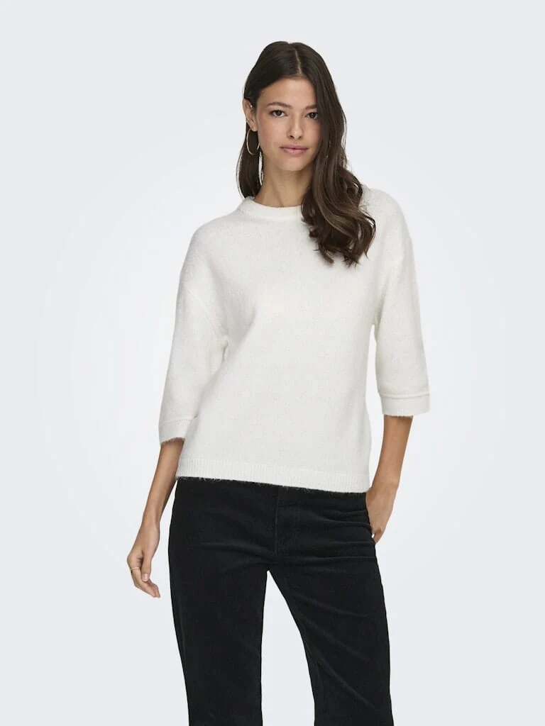 JDY - Jdysonja S/S O-Neck Pullover Knt - 4960456 Cloud Dancer Melange