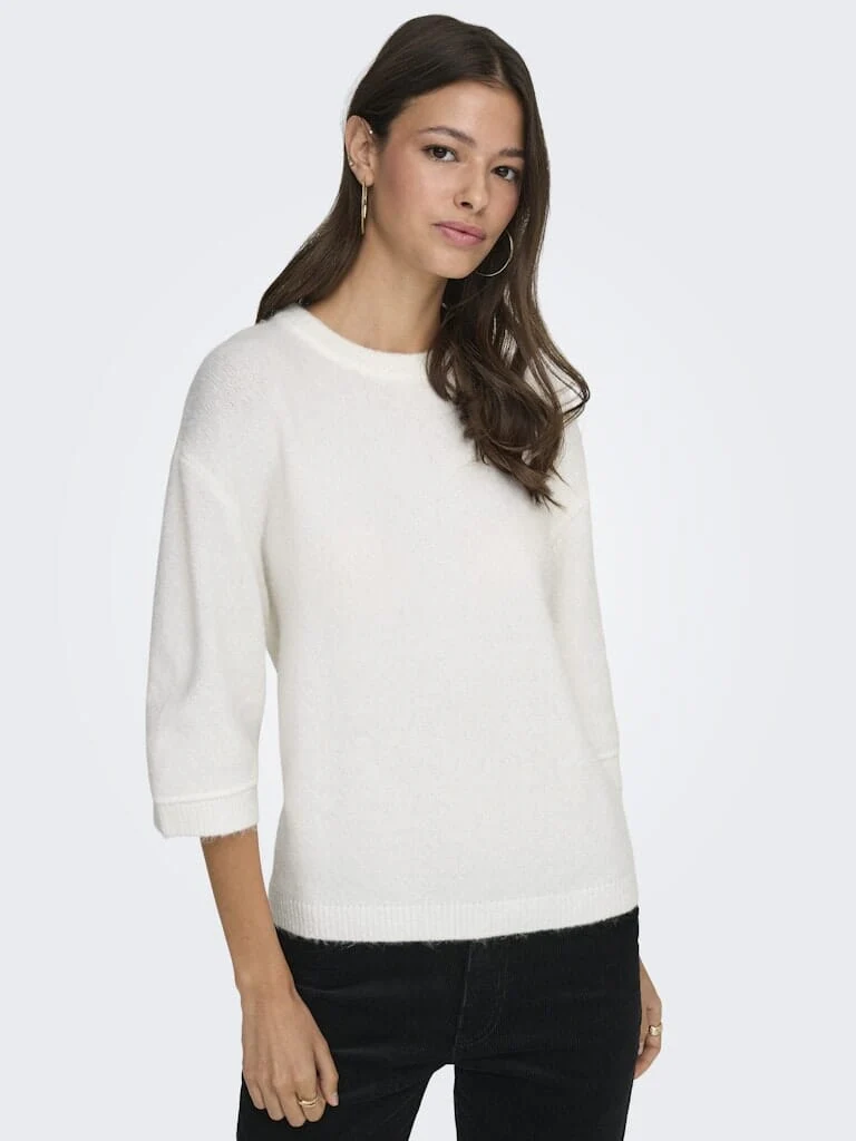 JDY - Jdysonja S/S O-Neck Pullover Knt - 4960456 Cloud Dancer Melange