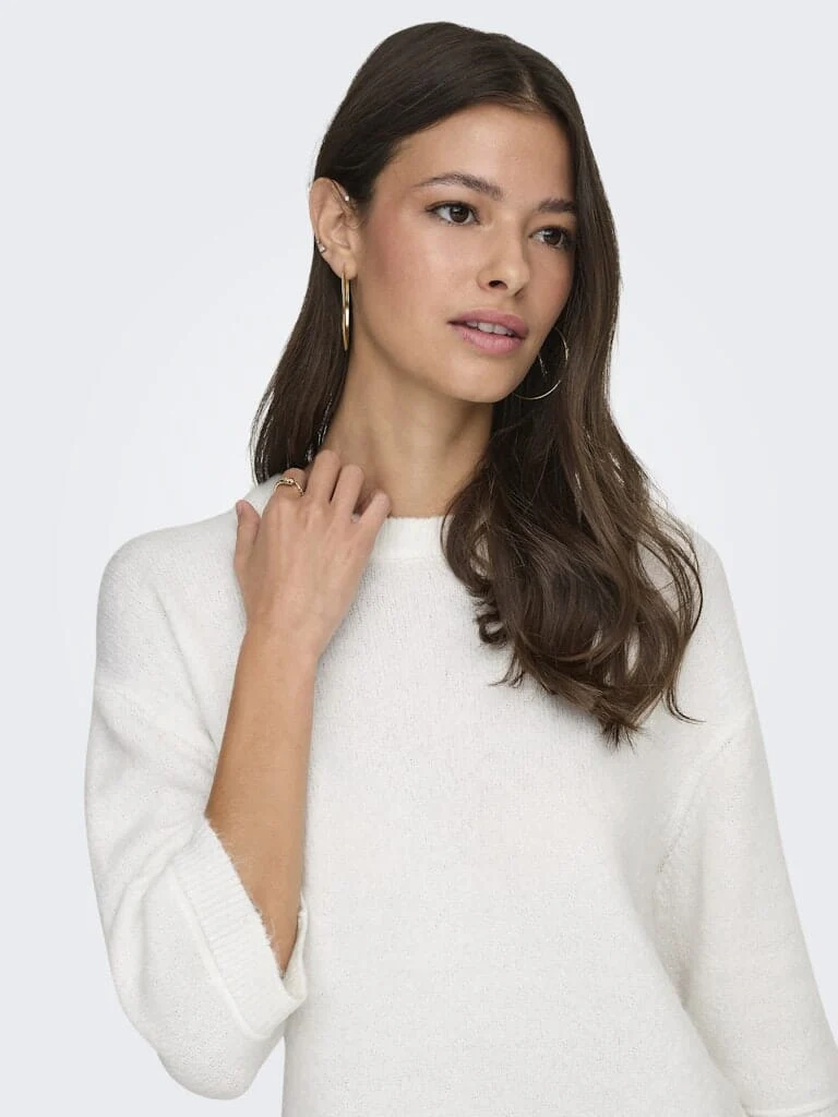 JDY - Jdysonja S/S O-Neck Pullover Knt - 4960456 Cloud Dancer Melange