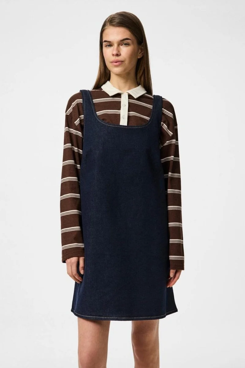 Pieces - Pcfranna Sl Denim Spencer Dress Fsy - 4863065 Dark Blue Denim