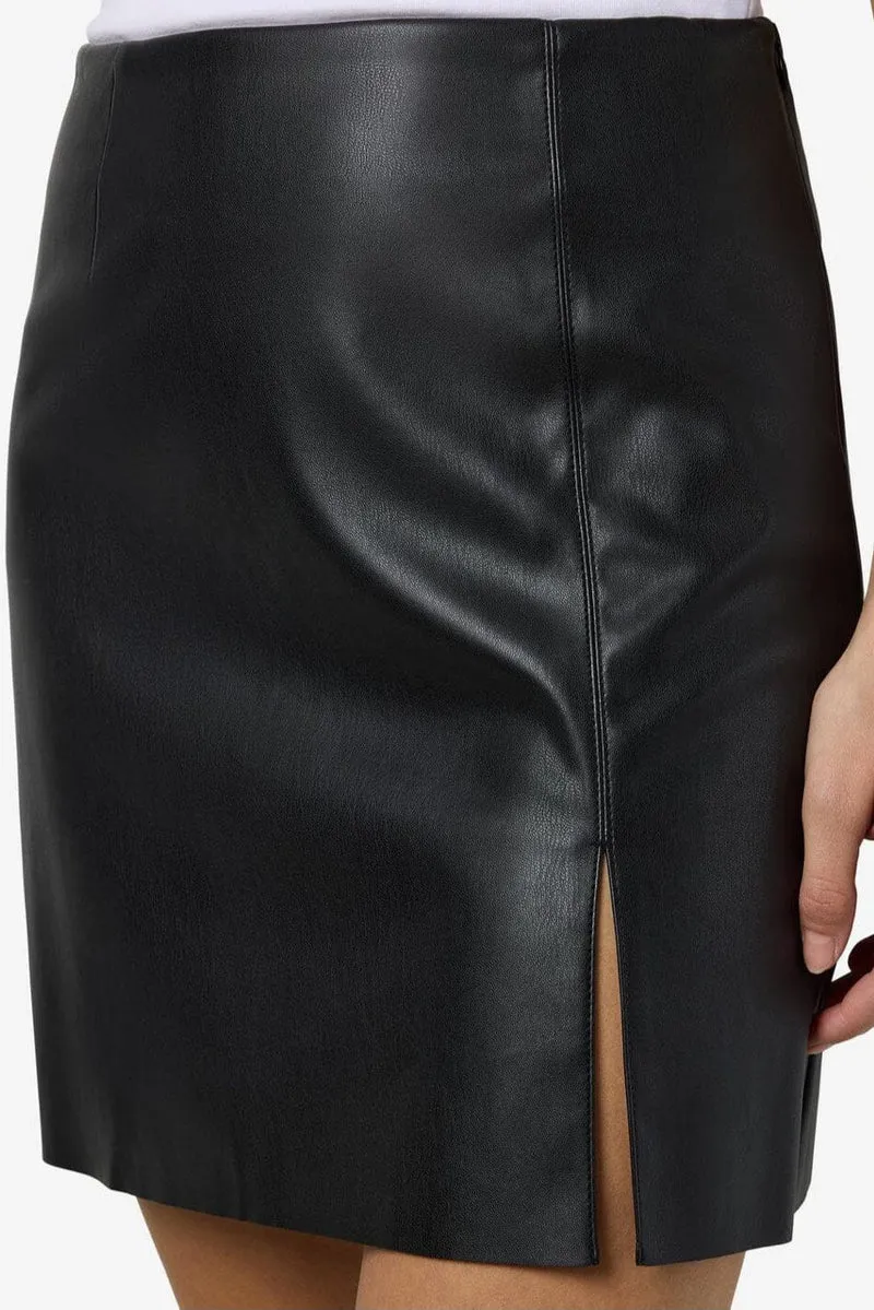 Noisy May - Nmclara Penny Pu Slit Skirt - 3939402 Black