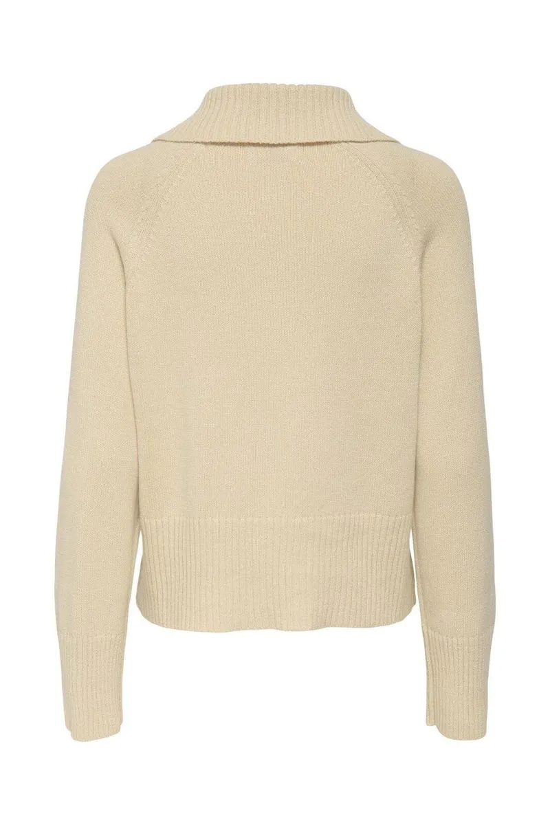 JDY - Jdytriss L/S Button Collar Pullover Knt - 4837931 Sandshell