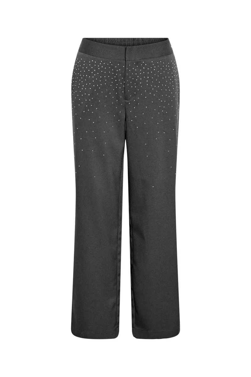 Noisy May - Nmellie Rhinestone Pants Fwd - 4847915 Dark Grey Melange