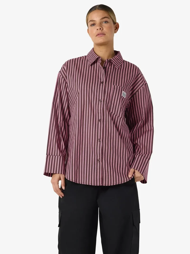 Noisy May - Nmfrida L/S Button Shirt Box - 5089197 Windsor Wine Begonia Pink/White