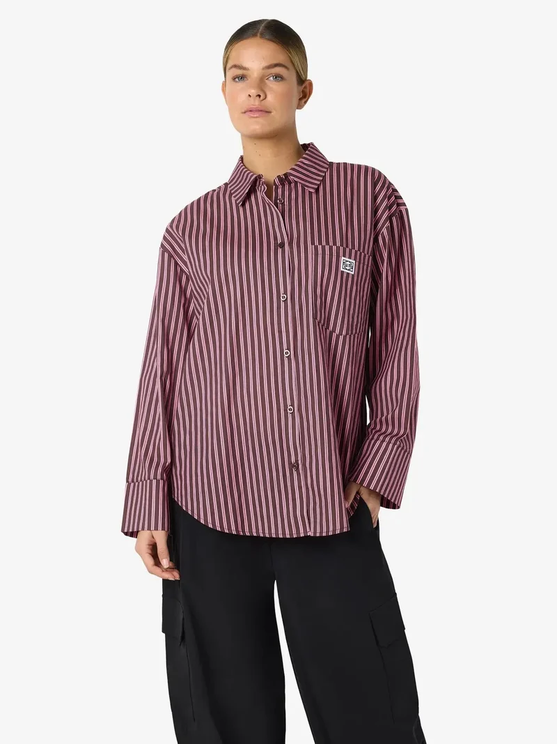 Noisy May - Nmfrida L/S Button Shirt Box - 5089197 Windsor Wine Begonia Pink/White