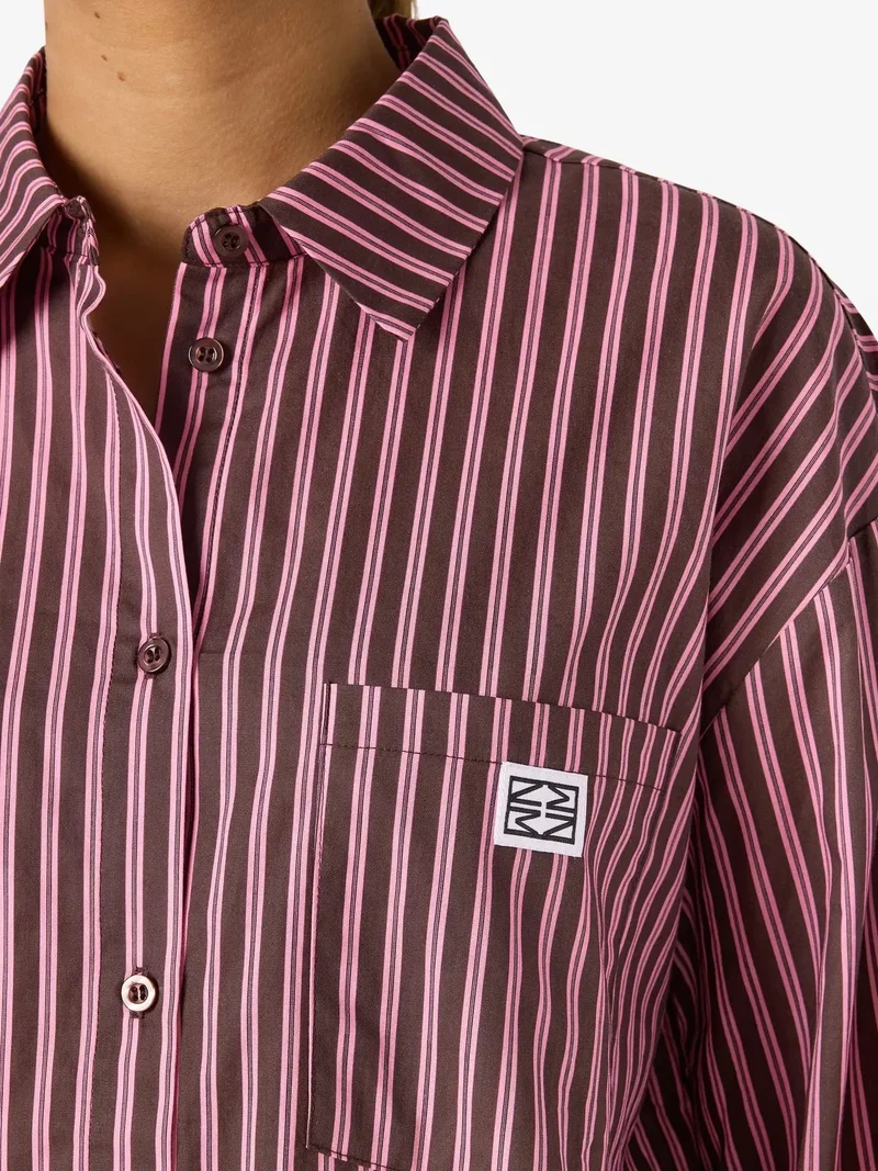 Noisy May - Nmfrida L/S Button Shirt Box - 5089197 Windsor Wine Begonia Pink/White