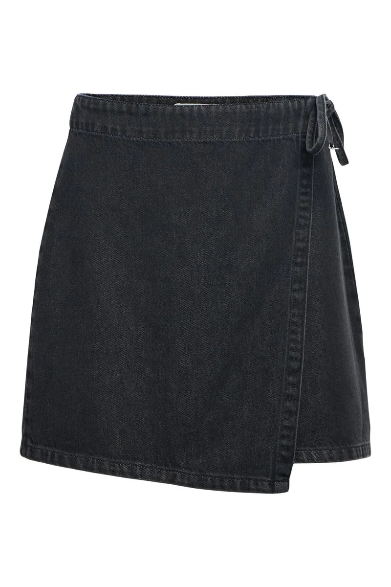 Object - Objrosie Denim Short Wrap Skirt - 5045877 Black Denim