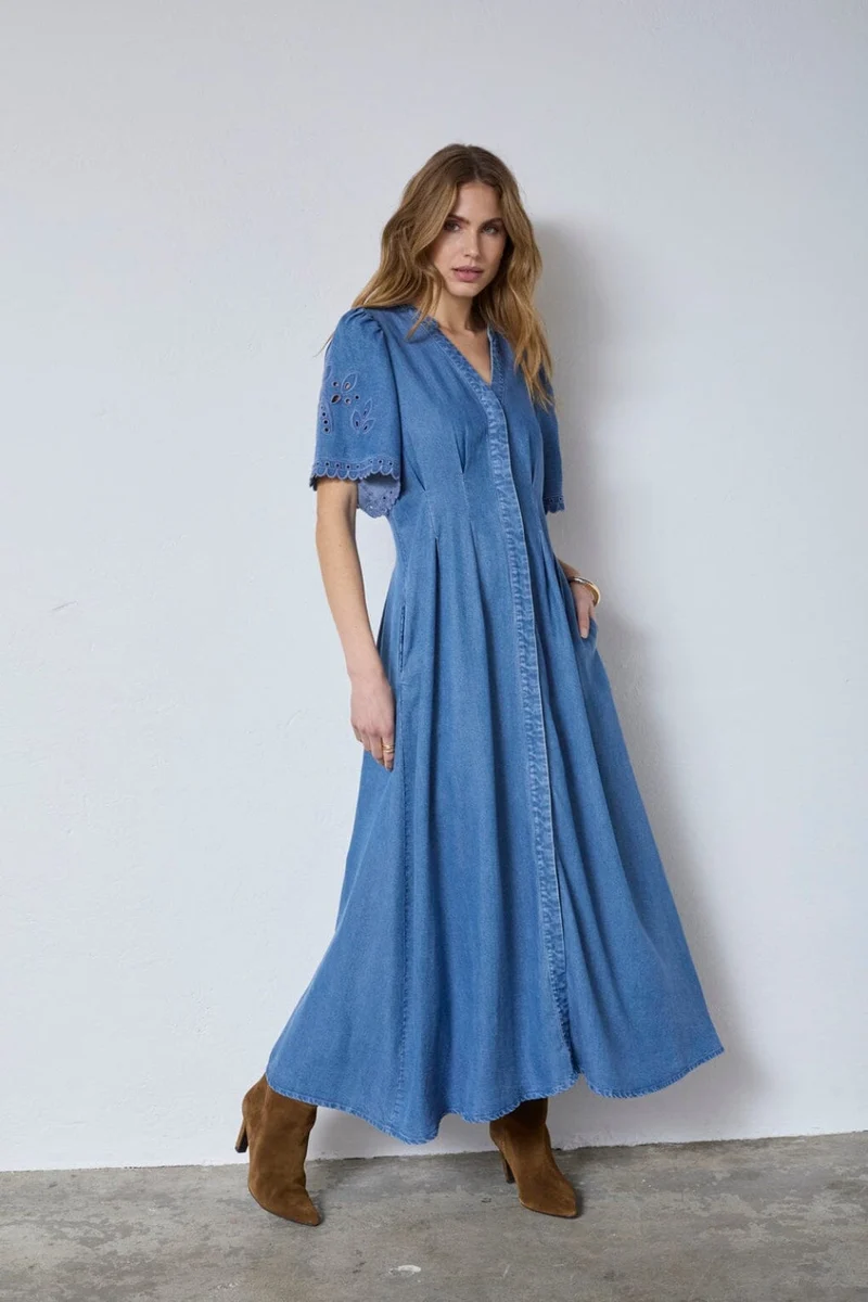 Co´Couture - Tillycc Emb Pleat Dress 46036 - 552 - Denim Blue