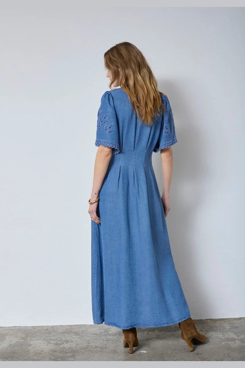 Co´Couture - Tillycc Emb Pleat Dress 46036 - 552 - Denim Blue