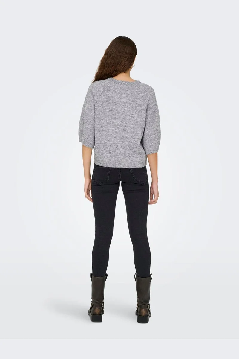 JDY - Jdyalva Life 3/4 Embellish Pull Knt - 4957225 Medium Grey Melange W. Silver Embellishment