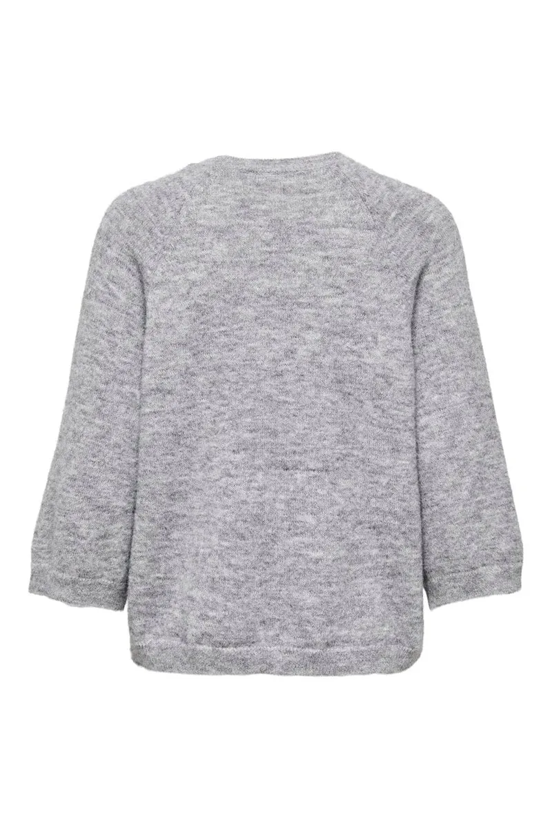 JDY - Jdyalva Life 3/4 Embellish Pull Knt - 4957225 Medium Grey Melange W. Silver Embellishment