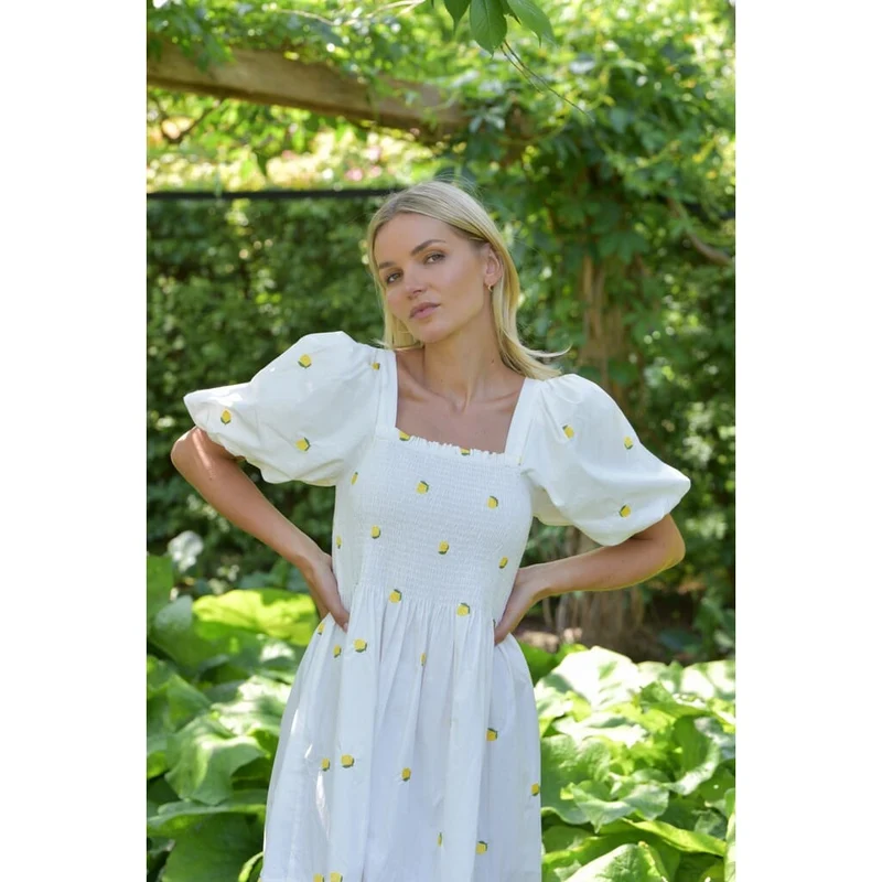 A-View - Cheri Fruit Dress AV8034 - 200 - White/Yellow