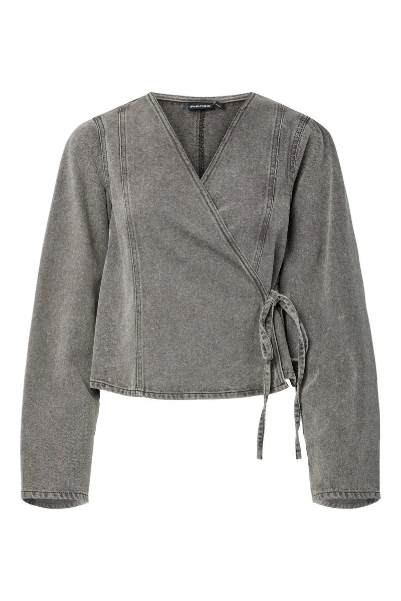 Pieces - Pcfenna Ls Denim Wrap Shirt Fsy - 4986827 Grey Denim