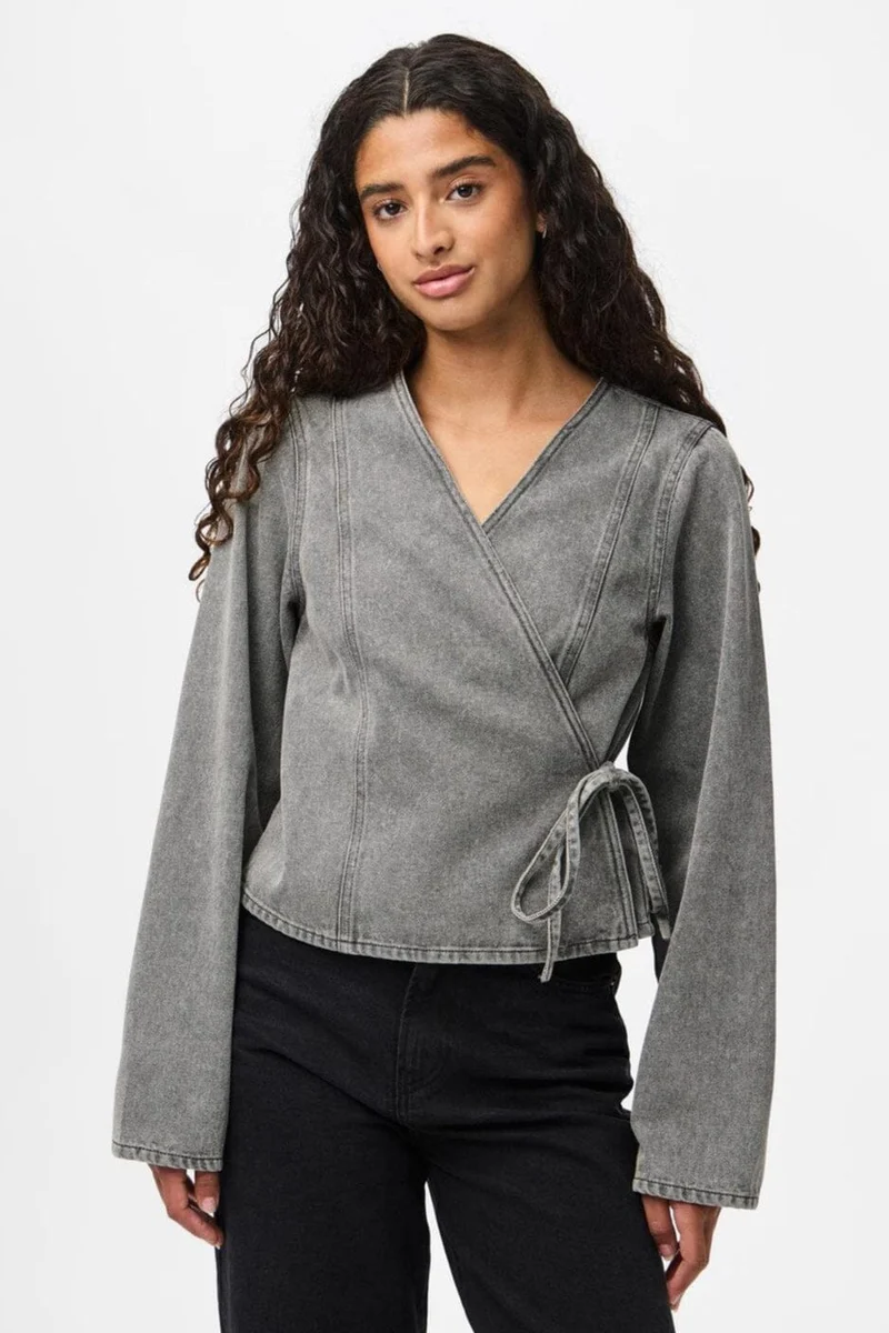 Pieces - Pcfenna Ls Denim Wrap Shirt Fsy - 4986827 Grey Denim