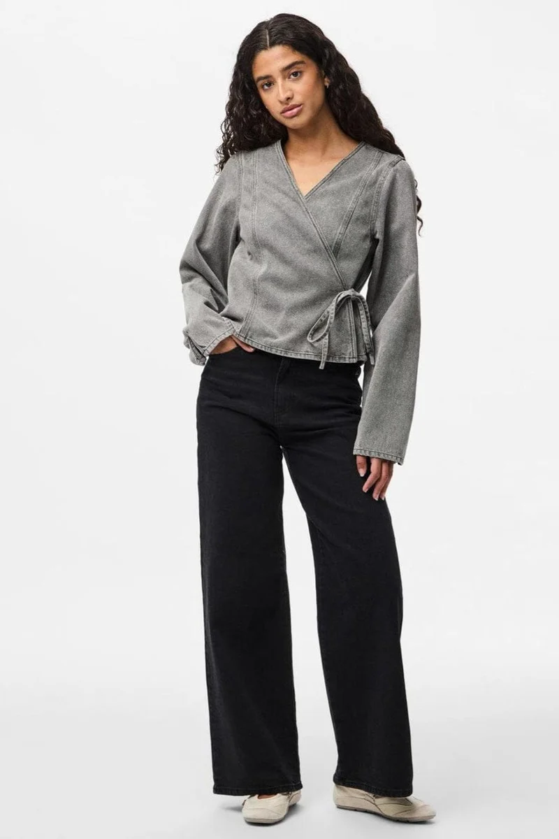Pieces - Pcfenna Ls Denim Wrap Shirt Fsy - 4986827 Grey Denim