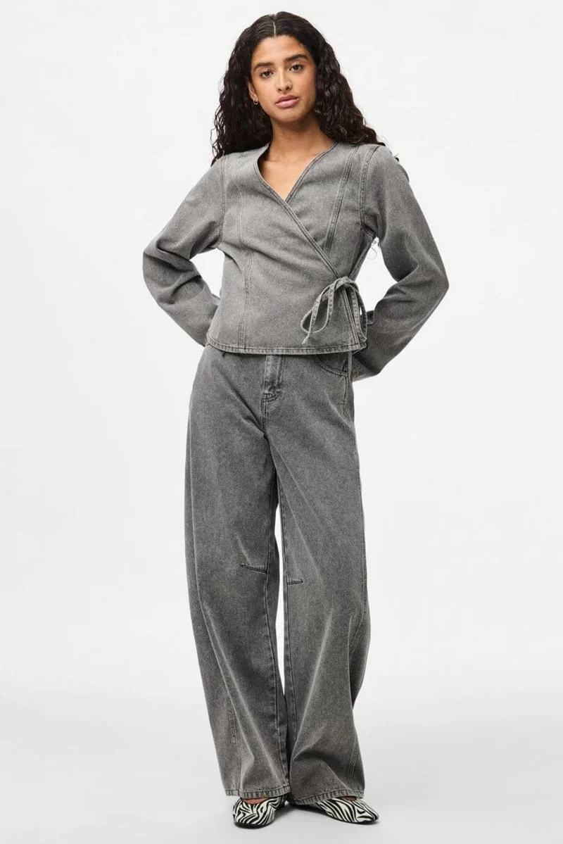 Pieces - Pcfenna Ls Denim Wrap Shirt Fsy - 4986827 Grey Denim