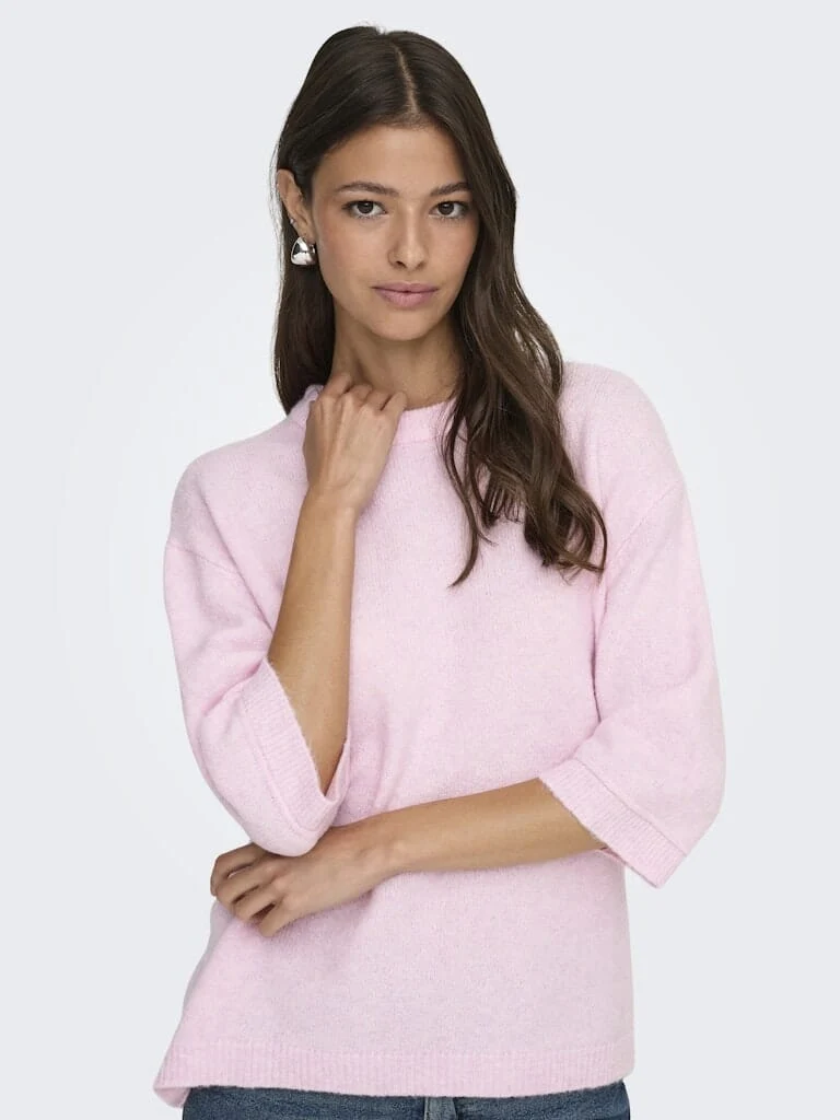JDY - Jdysonja S/S O-Neck Pullover Knt - 4960457 Pink Lady Melange