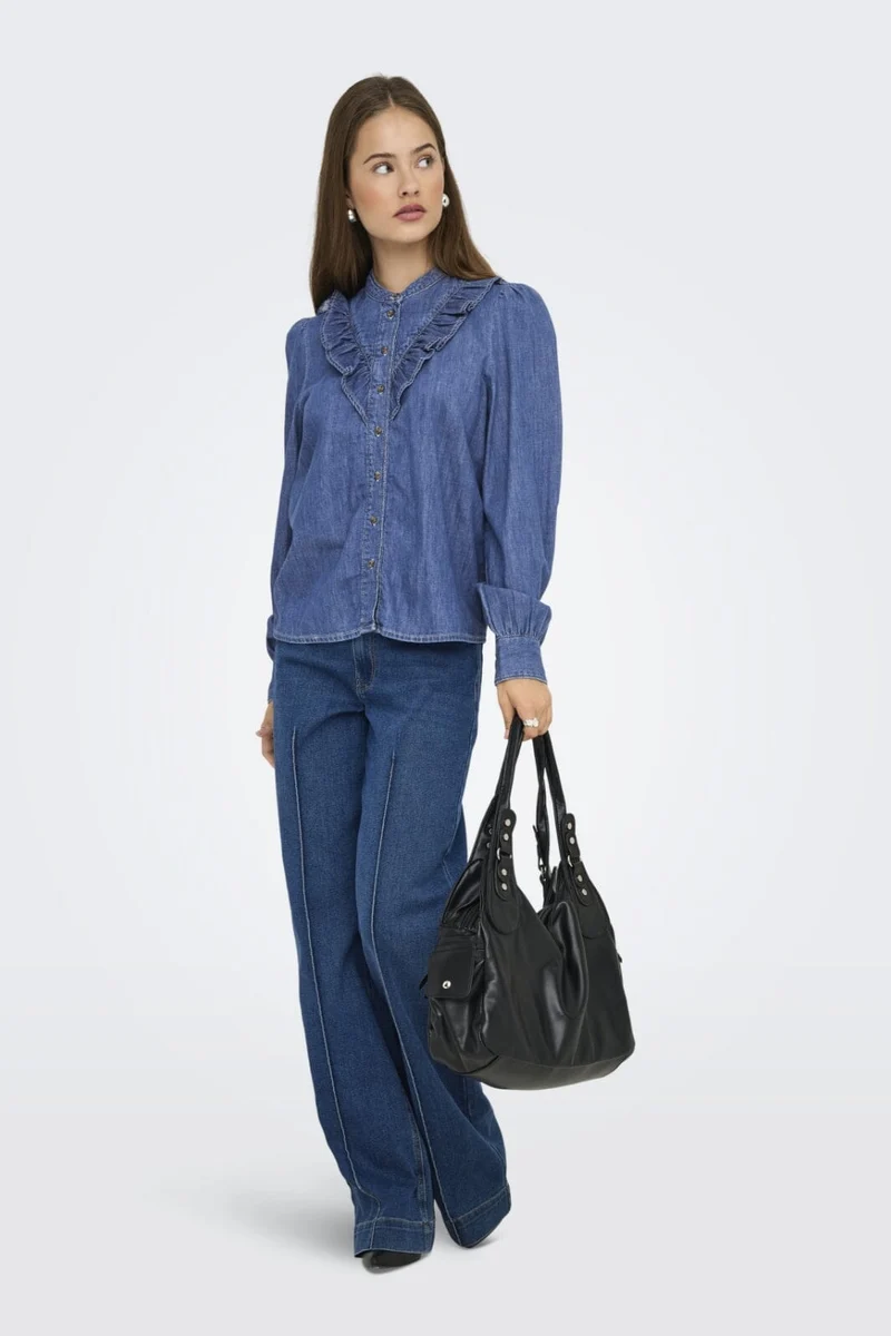 Only - Onldasha-Sevigny L/S Frill Shirt Akm - 4803471 Medium Blue Denim