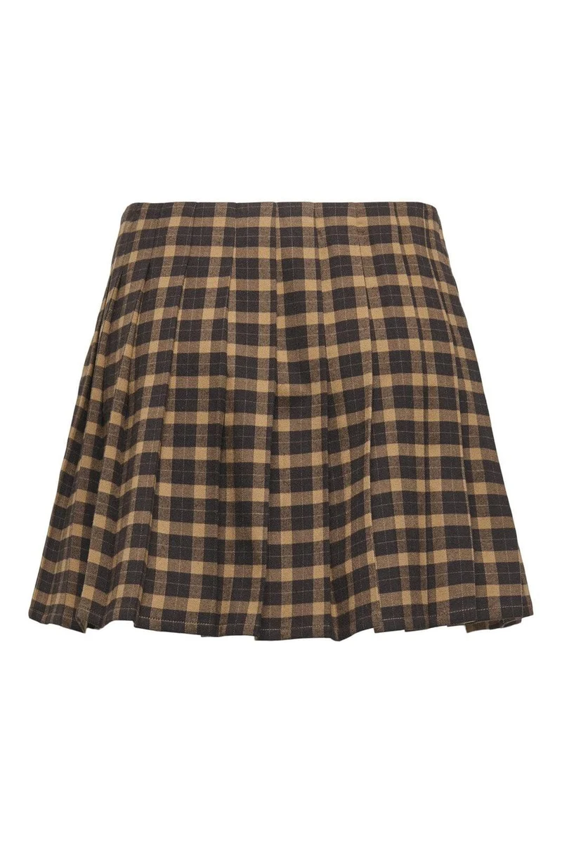 Only - Onlcat Life Plisse Check Skirt - 4859333 Chipmunk Black Coffee