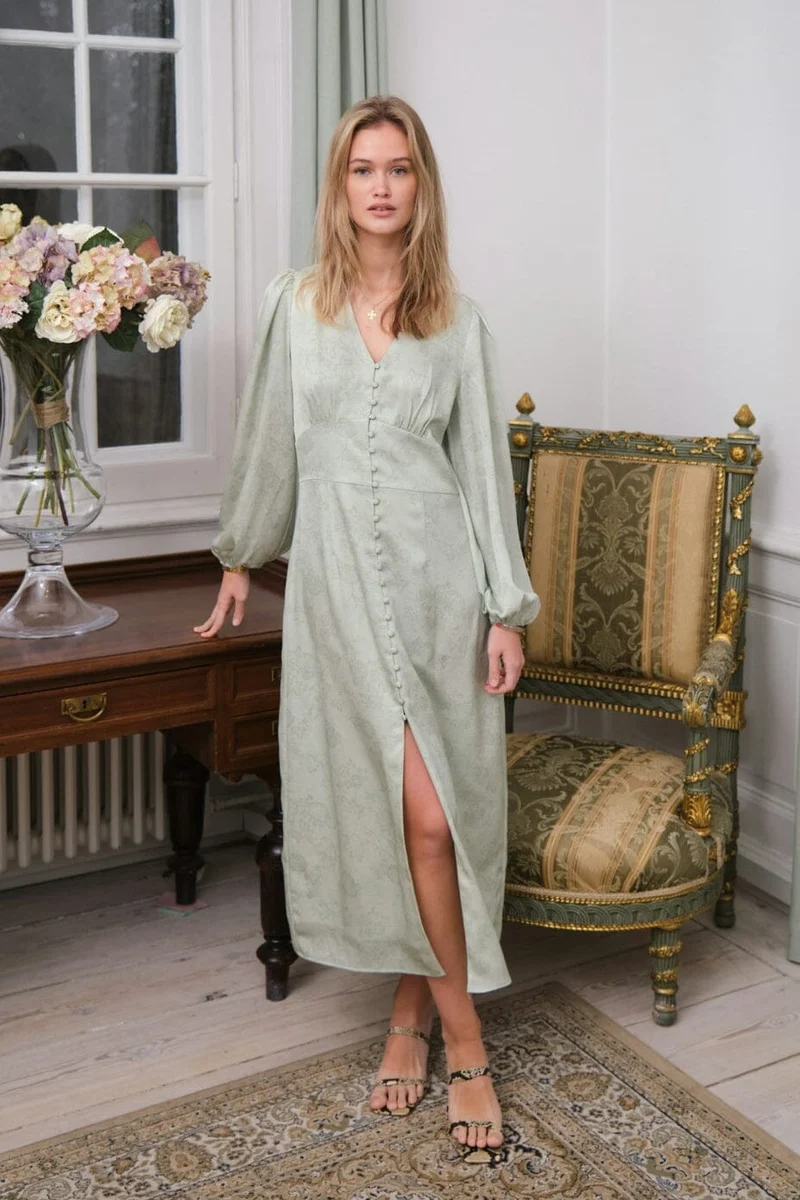 Neo Noir - Alto Pattern Sateen Dress 166828 - 154 - Light Green