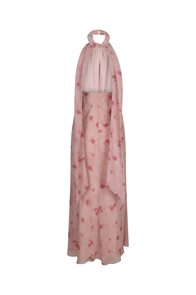 Neo Noir - Fiona Blurred Flower Halter Neck Dress 167918 - 754 - Light Pink