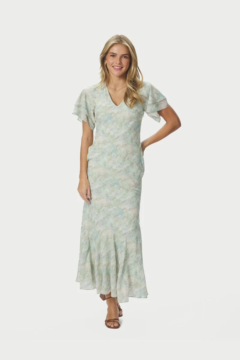 Neo Noir - Celesse Print Chiffon Dress 167704 - 154 - Light Green
