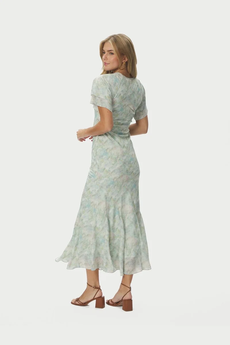 Neo Noir - Celesse Print Chiffon Dress 167704 - 154 - Light Green