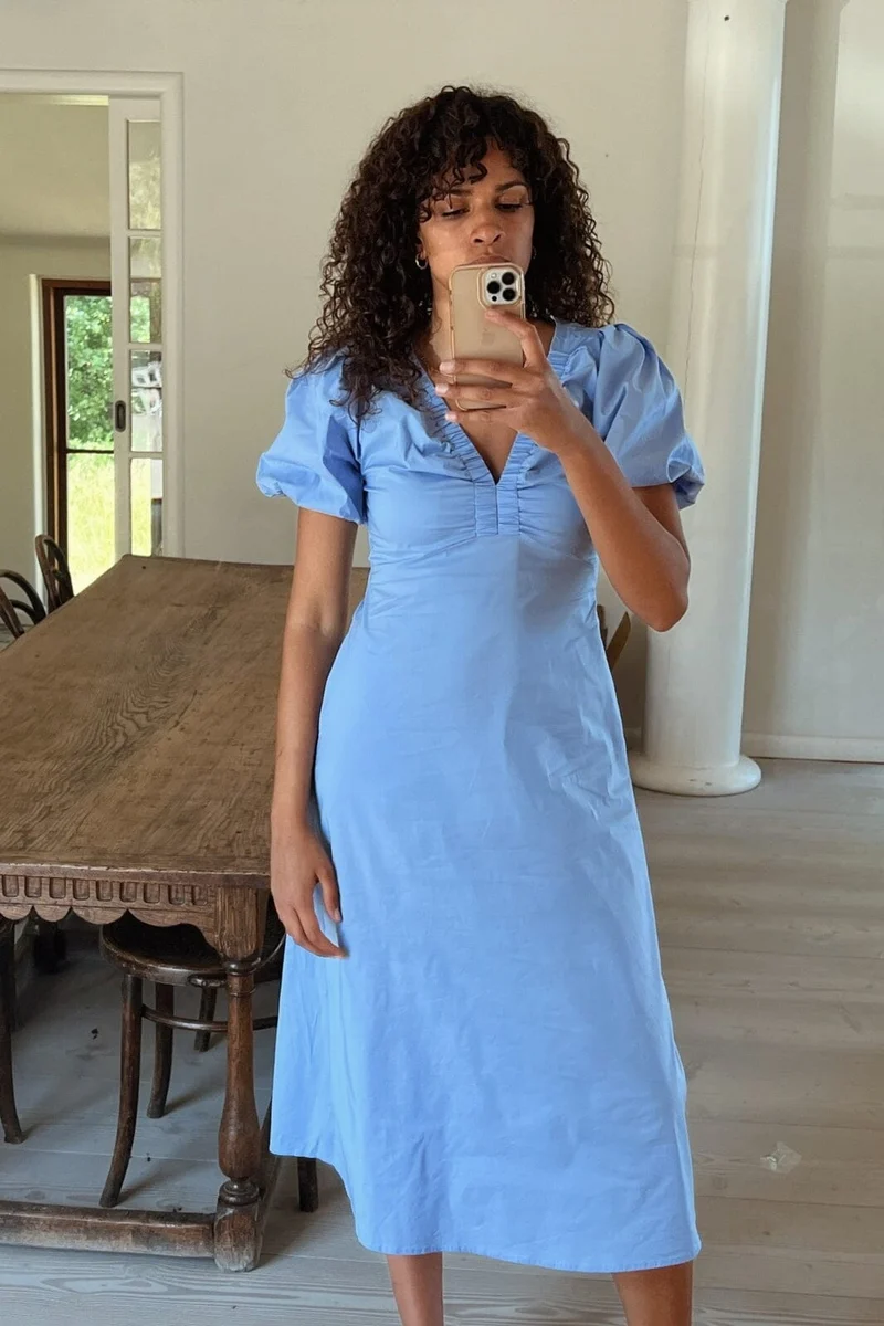 Neo Noir - Illana Poplin Dress - Sky Blue