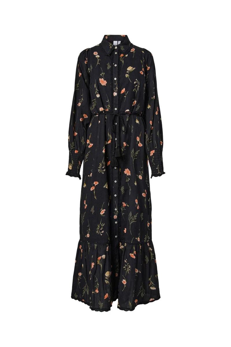 YAS - Yassomelli Ls Long Shirt Dress - 5077027 Black Flower Print