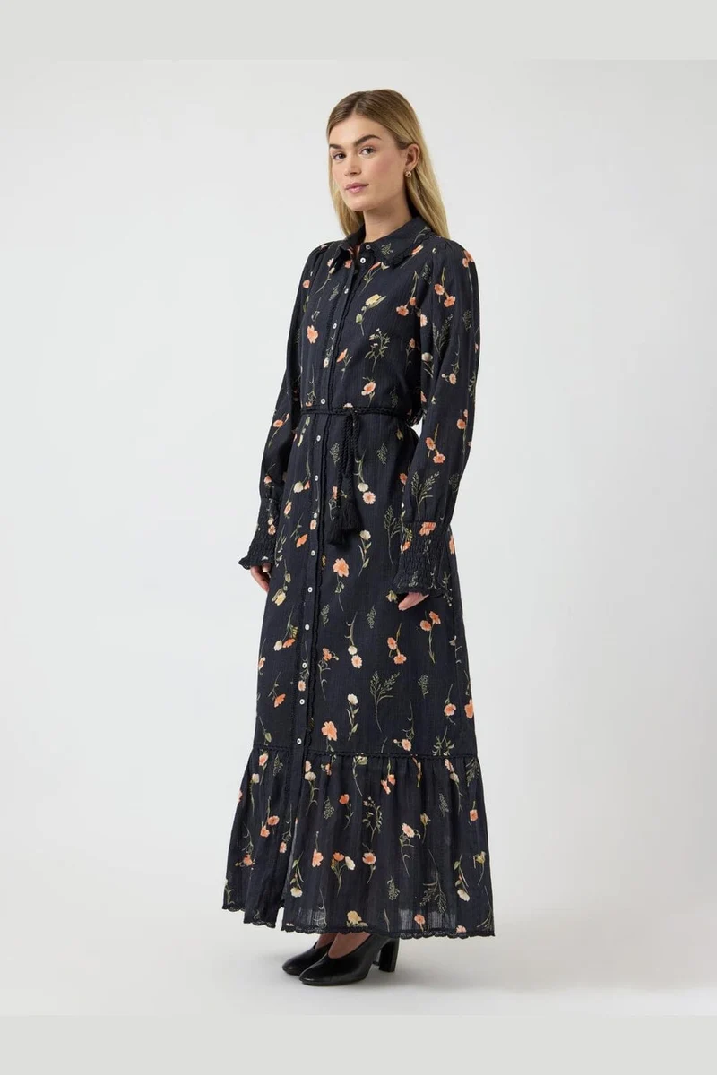 YAS - Yassomelli Ls Long Shirt Dress - 5077027 Black Flower Print