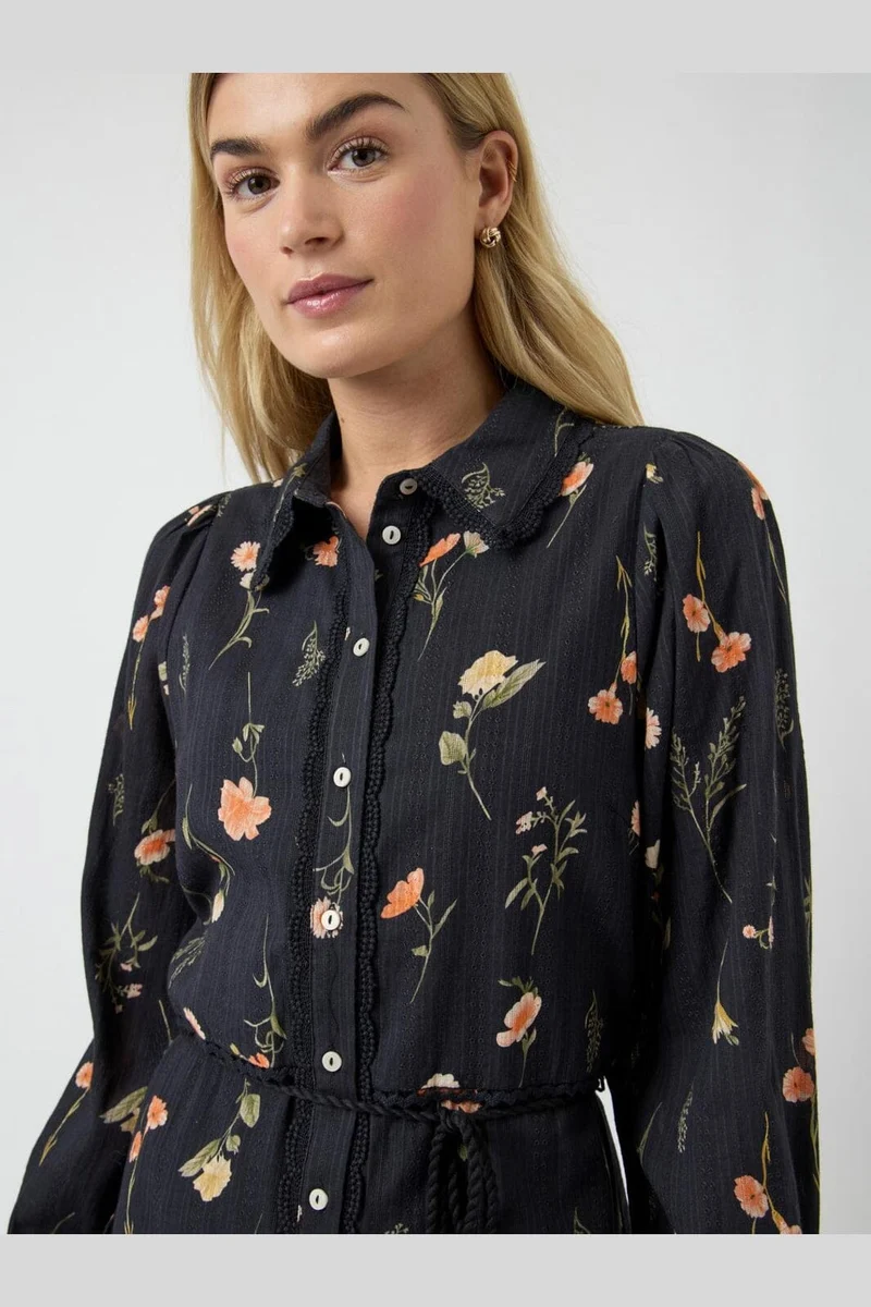 YAS - Yassomelli Ls Long Shirt Dress - 5077027 Black Flower Print
