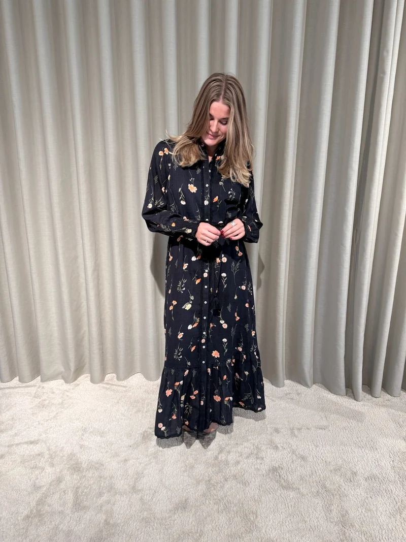 YAS - Yassomelli Ls Long Shirt Dress - 5077027 Black Flower Print