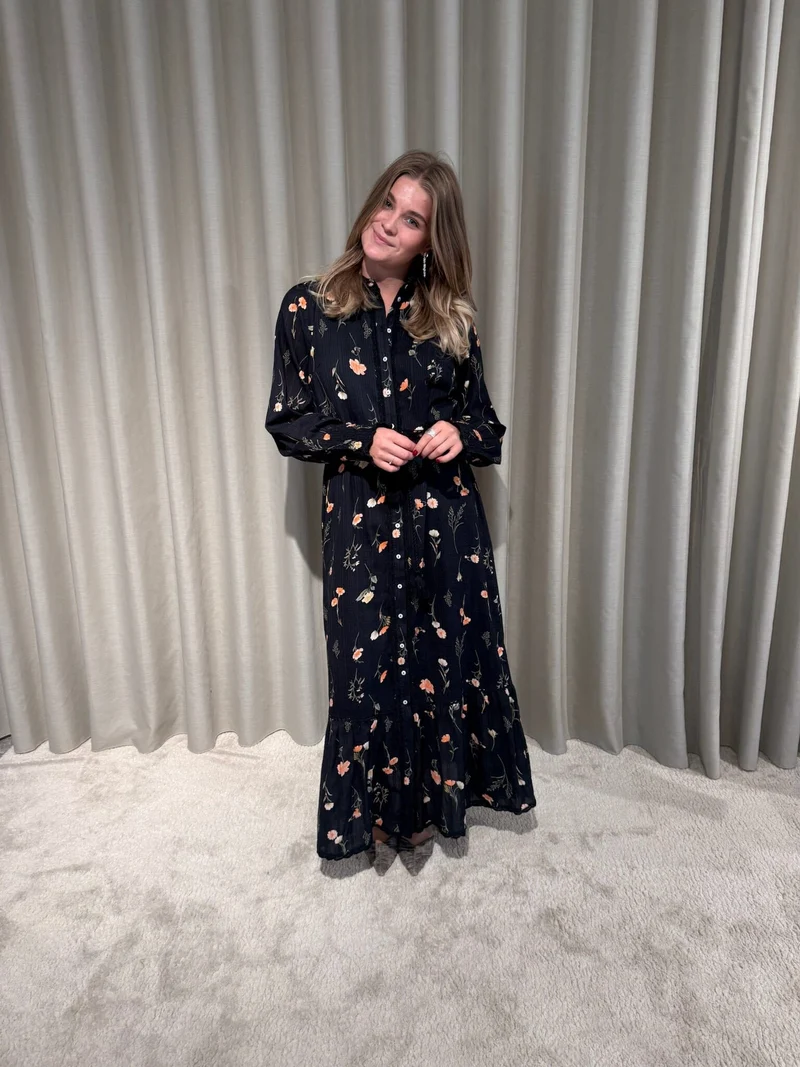 YAS - Yassomelli Ls Long Shirt Dress - 5077027 Black Flower Print