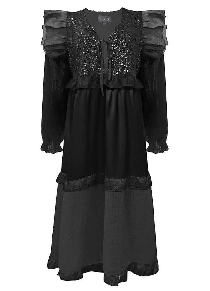 Liberte - Nor Ls Frill Dress 22266 - Black Sequins