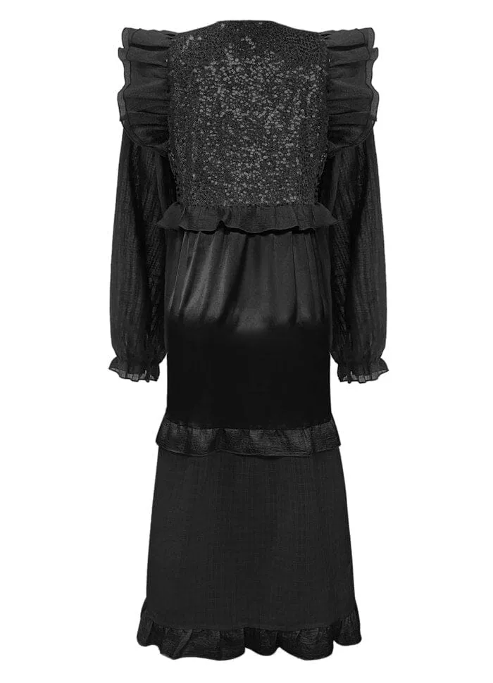 Liberte - Nor Ls Frill Dress 22266 - Black Sequins