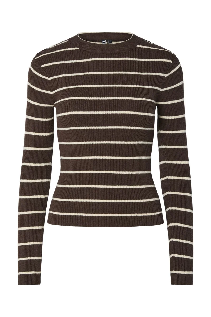 Pieces - Pcmira New Ls O-Neck Knit - 4803164 Hot Fudge Birch Narrow