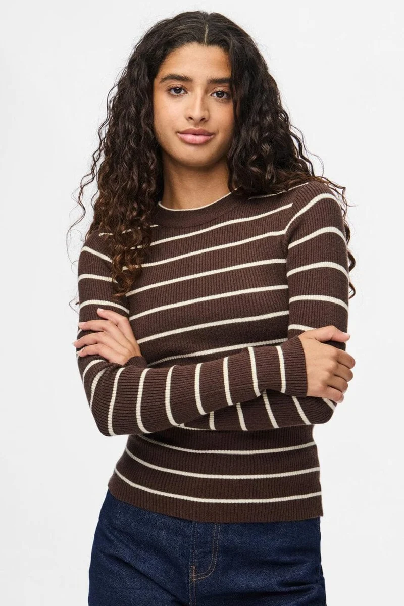 Pieces - Pcmira New Ls O-Neck Knit - 4803164 Hot Fudge Birch Narrow